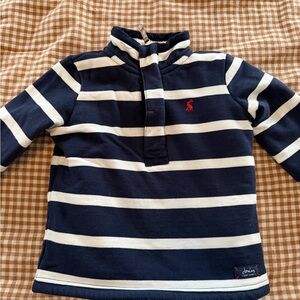Joules Navy and White Striped Half-Placket Pullover